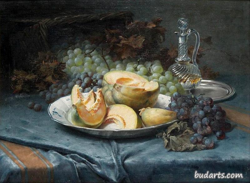葡萄、甜瓜和焦糖的静物