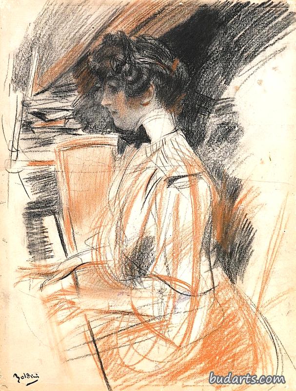 对一位年轻女子钢琴演奏的习作