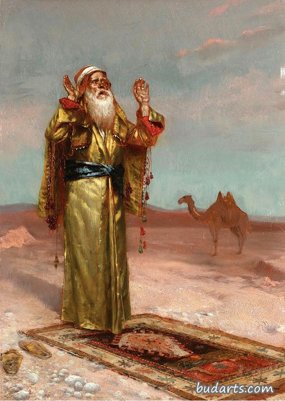 在沙漠中祈祷的人