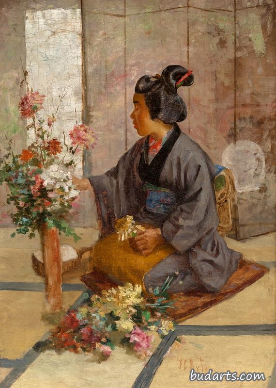 日本妇女插花