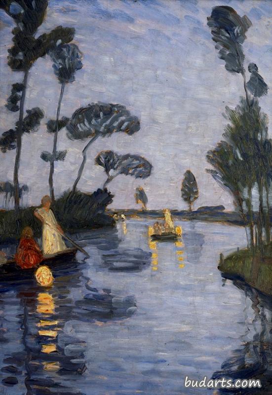 Illuminated boats on the Wumme