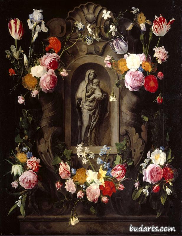 圣母玛利亚被花环环绕