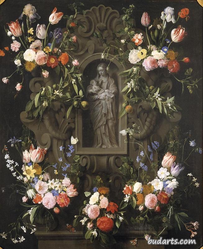 圣母玛利亚周围的花环