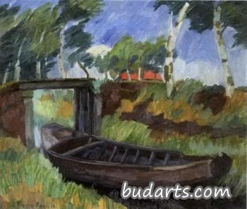 Moor canal with boat near Worspswede