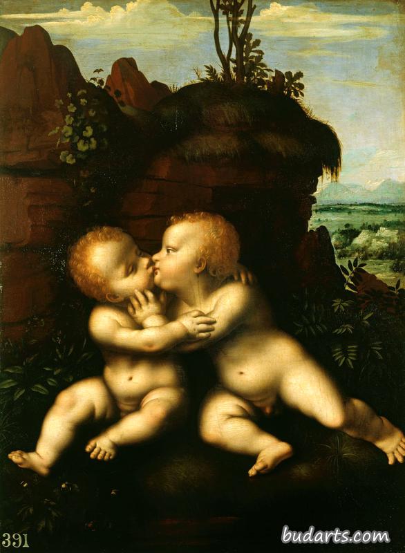 婴儿基督和圣约翰拥抱