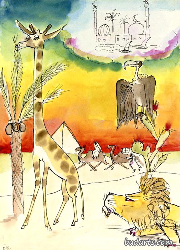 “穆格丽”05的图画书（金字塔前有动物的沙漠）