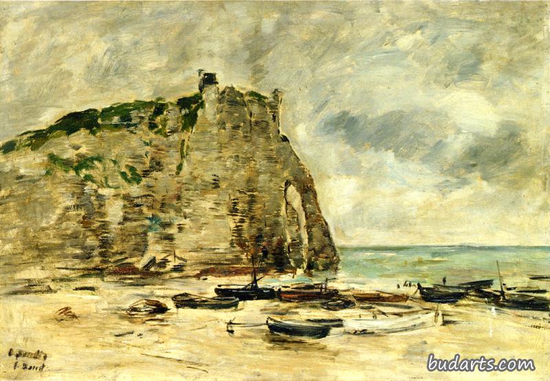 Étretat，搁浅的船和法莱岛（习作）