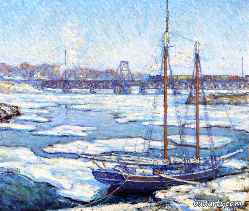 Schooner in the Ice, View from the Bush-Holley House, Cos Cob, Connecticut