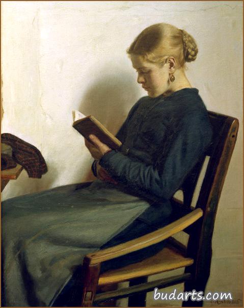 一个正在读书的年轻女孩，马伦·索菲·奥尔森