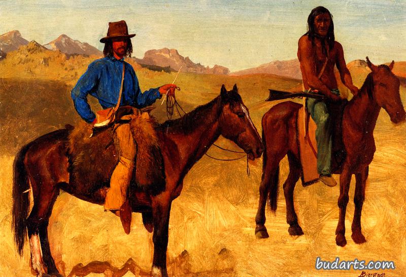 马背上的捕猎者和印第安人向导