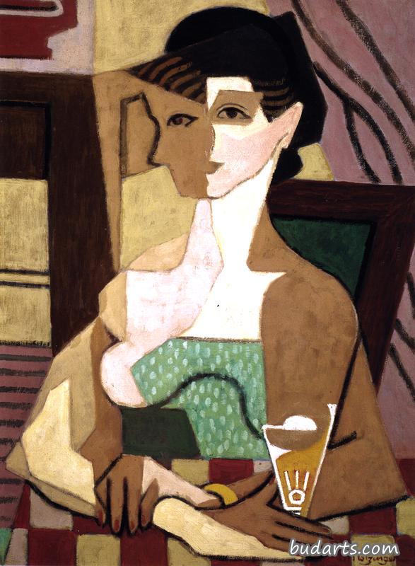 女性，正面和侧面描绘，带玻璃