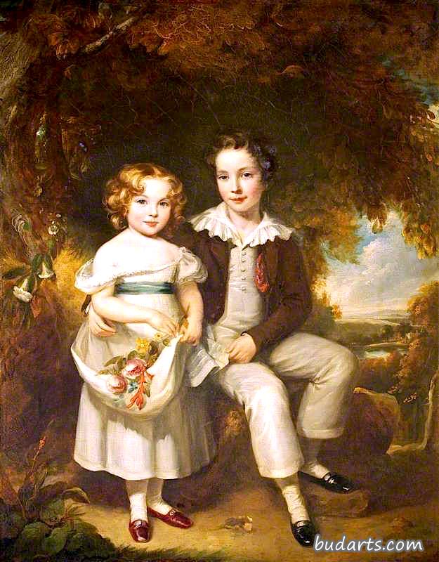 亨利·安斯利·霍尔爵士，英国电信5号，和他小时候的妹妹乔治安娜·霍尔