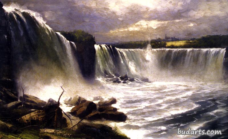 尼亚加拉瀑布展现了加拿大和美国的景色