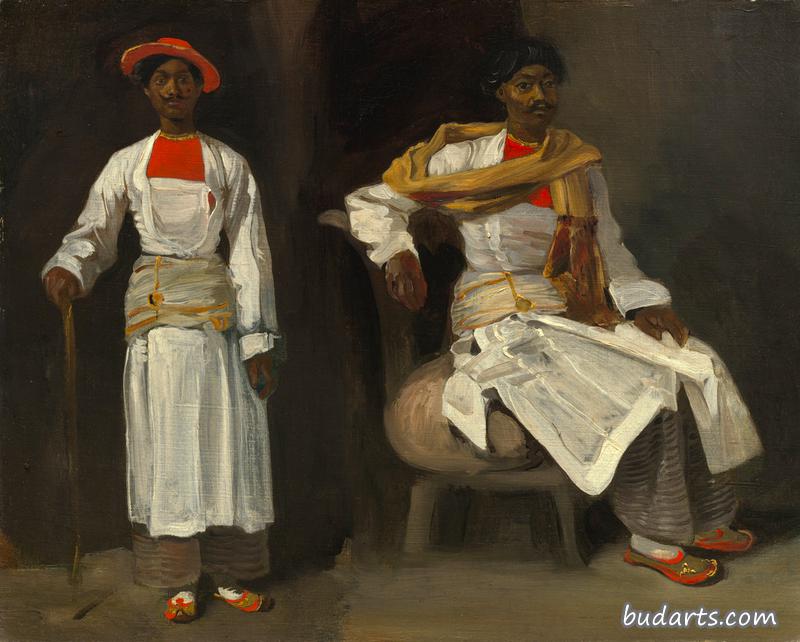 加尔各答印第安人的两项习作，坐着和站着