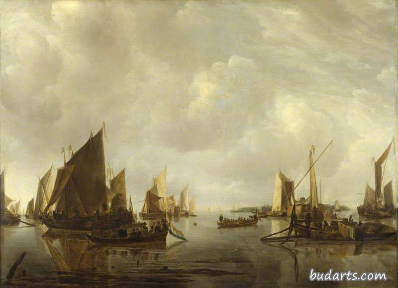 荷兰船只停航的河流景象