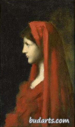 戴红领巾的女人的头