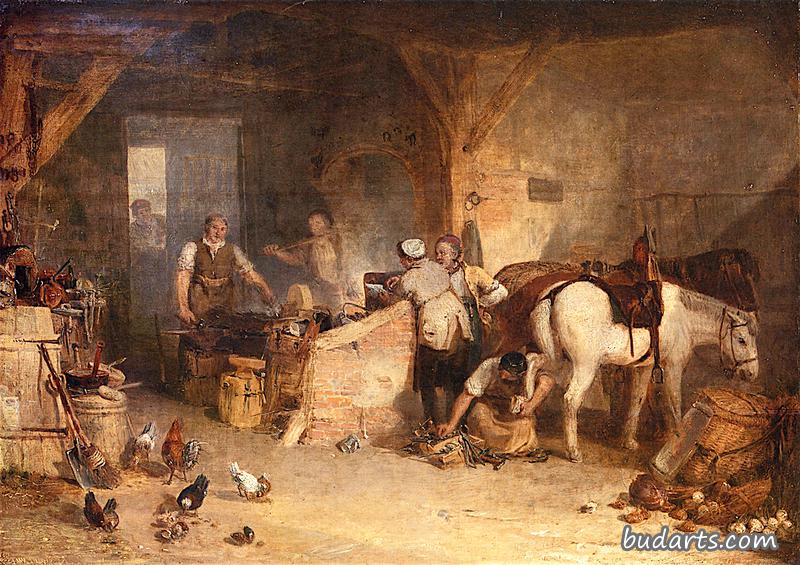 A Country Blacksmith Disputing upon the Price of Iron, and the Price Charged to the Butcher for Shoeing His Poney