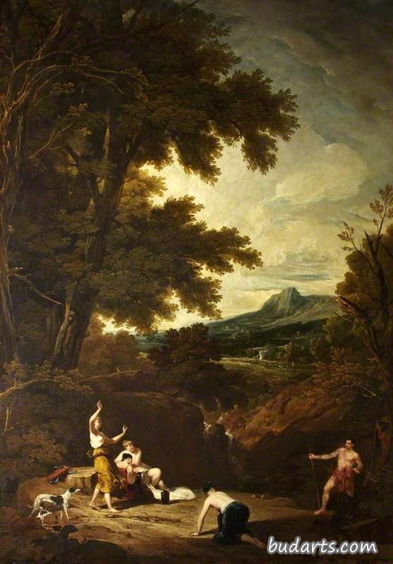 戴安娜和阿卡顿的古典风景画
