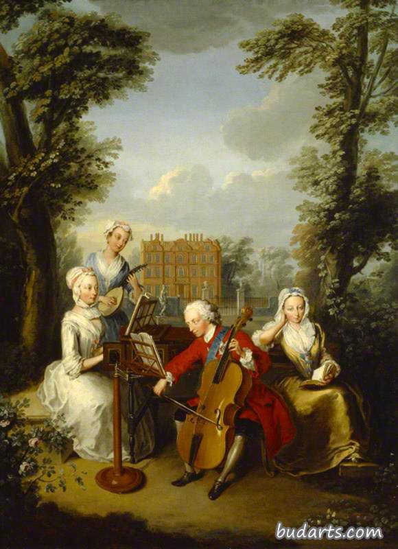 威尔士亲王弗雷德里克路易斯在他的姐妹们的陪同下在邱作曲