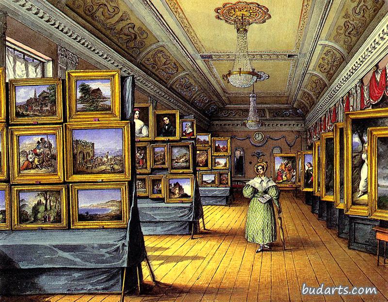 Interior of the Great Room at the Hotel du Chevald d'Or, Frankfurt A/M, Open for the Exhibition of Pictures, May 1835