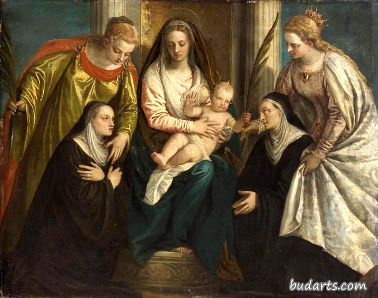 圣母子与圣露西，凯瑟琳和两个修女