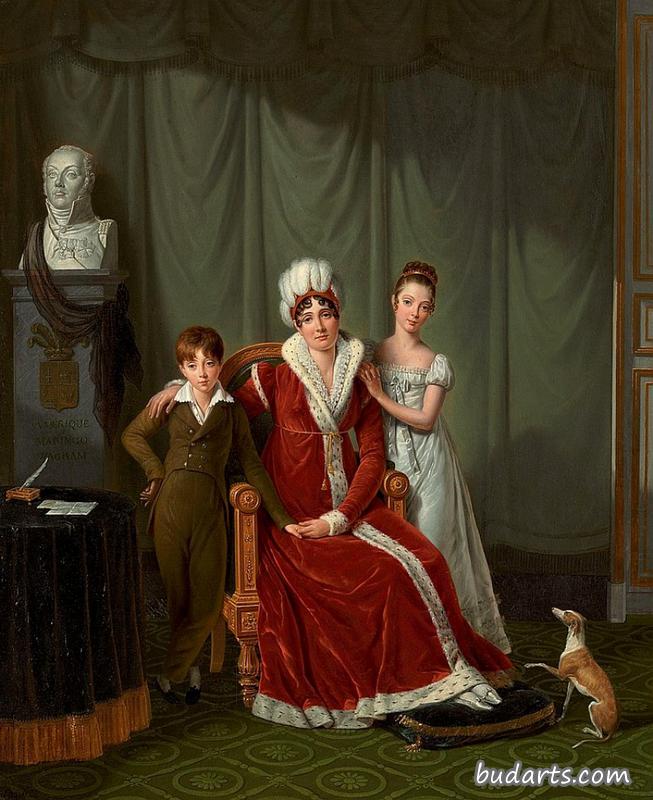 波德特将军的妻子和两个孩子的画像