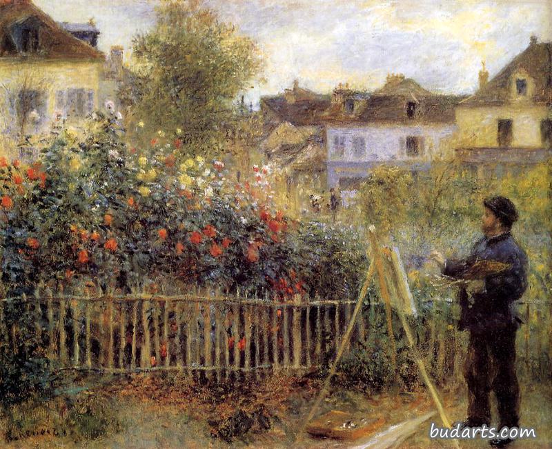 克劳德·莫内在阿金泰尔的花园里画画