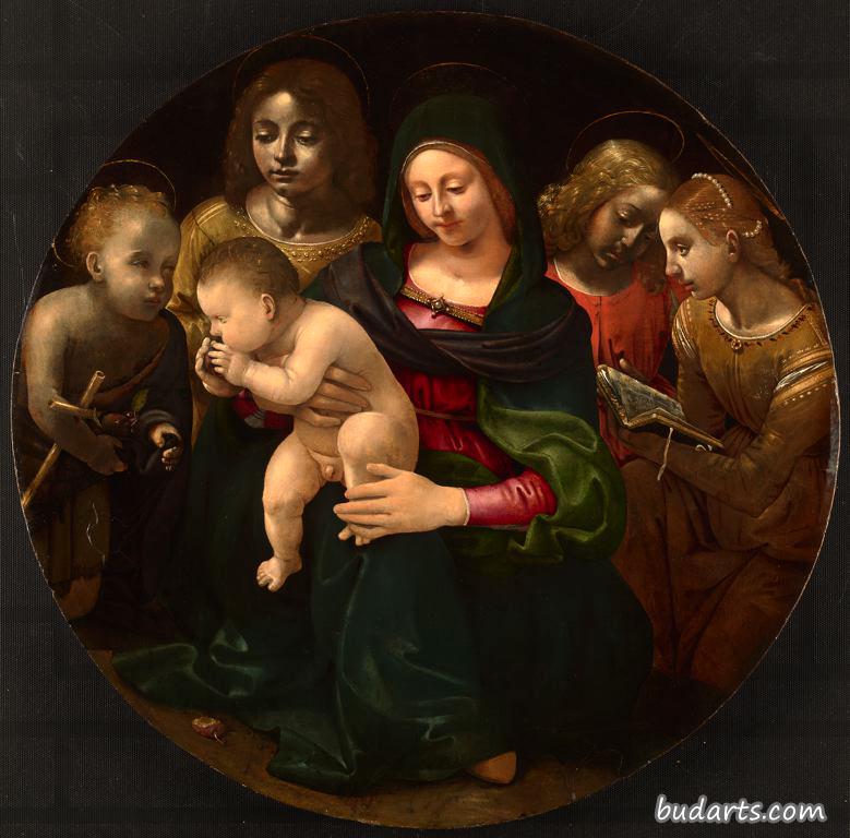 圣母和孩子与年轻的施洗圣约翰，圣塞西莉亚和天使
