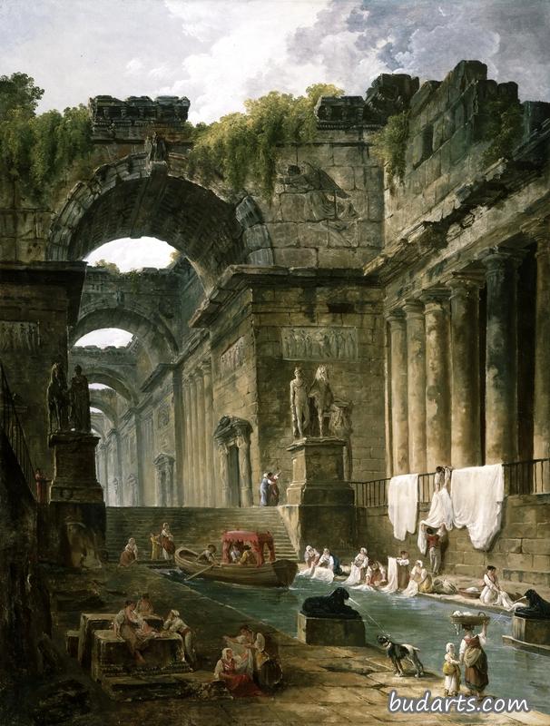有洗衣妇的罗马浴室的废墟