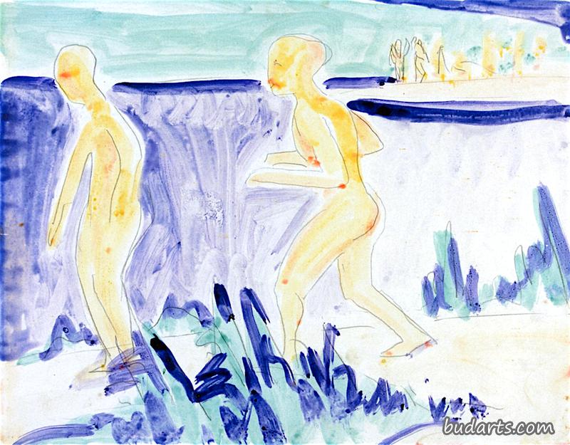 莫里茨堡湖上的两个游泳者