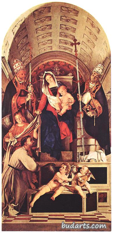 圣母子与圣徒多米尼克，格雷戈里和乌尔班（细节来自雷卡那蒂祭坛画）