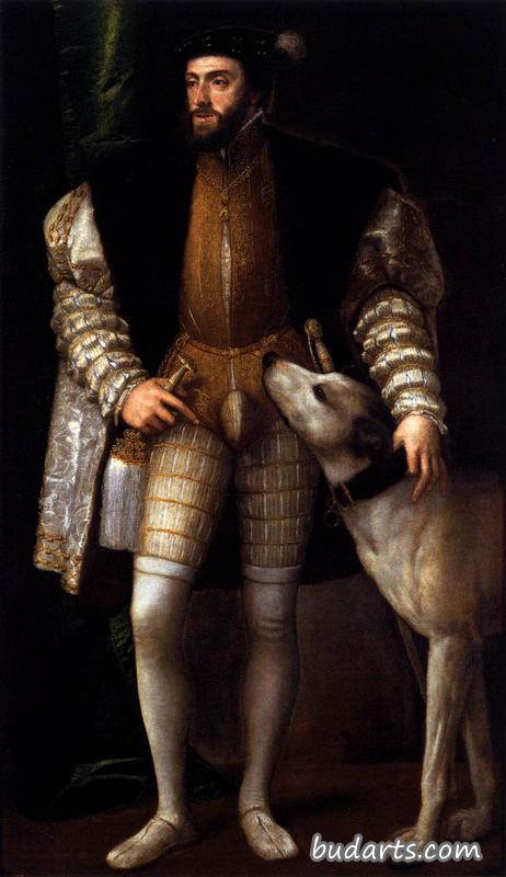 查理五世和他的狗站在一起
