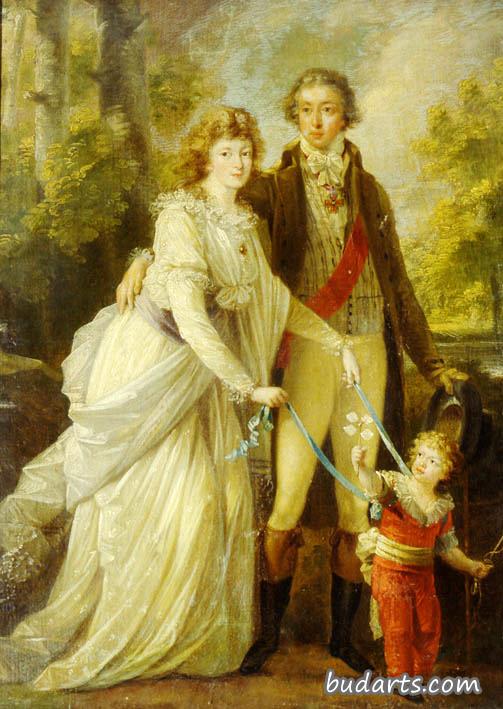 尼古拉·托尔斯泰伯爵和他的妻子安娜·伊万诺夫娜以及他们的儿子亚历山大