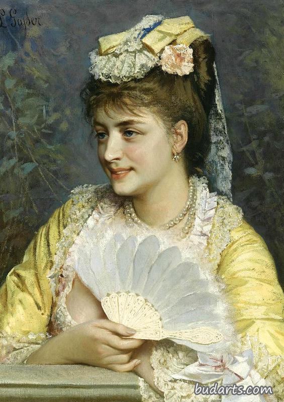 手持扇子的优雅女士