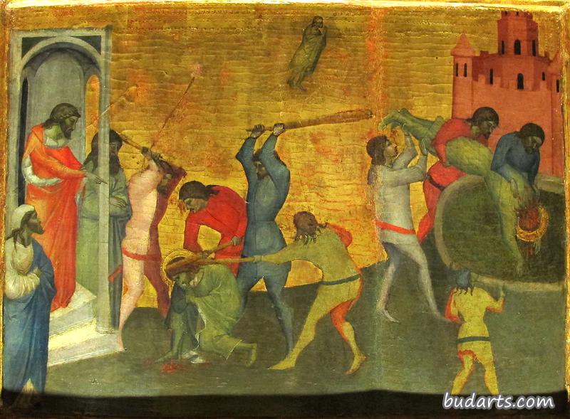 三联画：圣塞巴斯蒂安殉难和他的生活场景（面板细节）