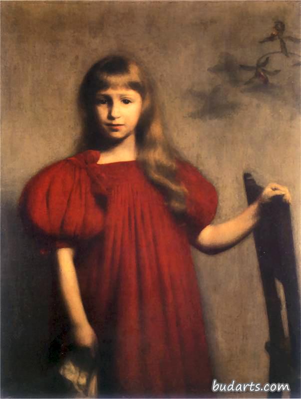 一个穿红裙子的女孩的画像