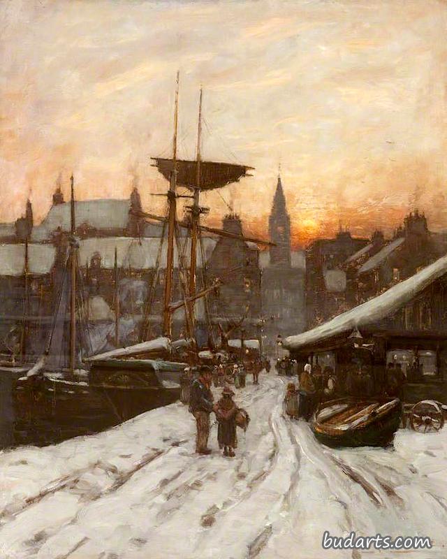 1888年，格林诺克，中码头，冬日的日落