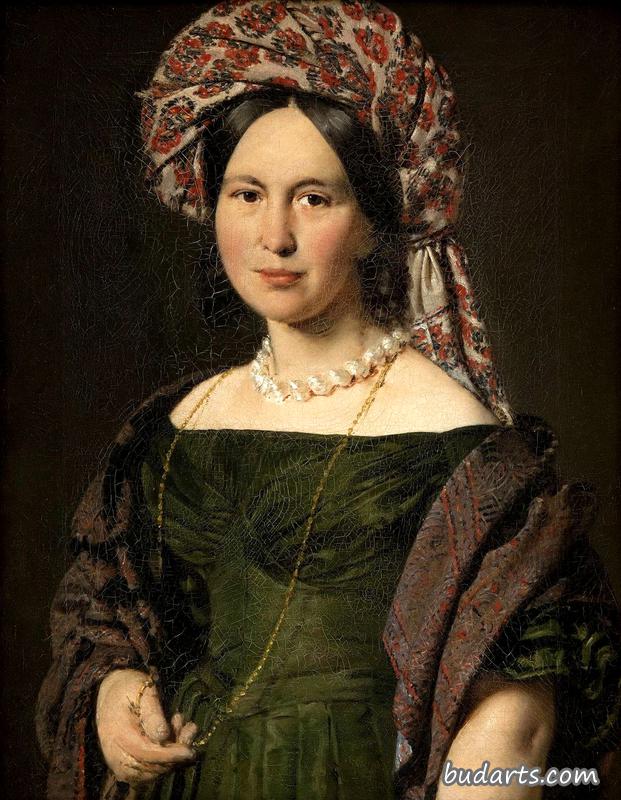 凯瑟琳詹森，艺术家的妻子，戴着头巾