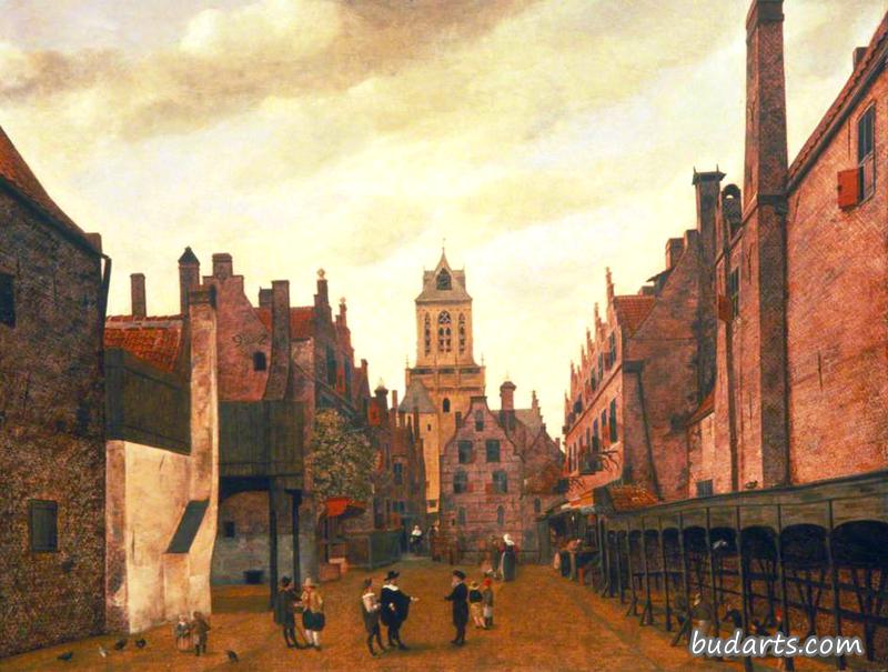 View of the Boterbrug with the Tower of the Stadhuis, Delft, Holland