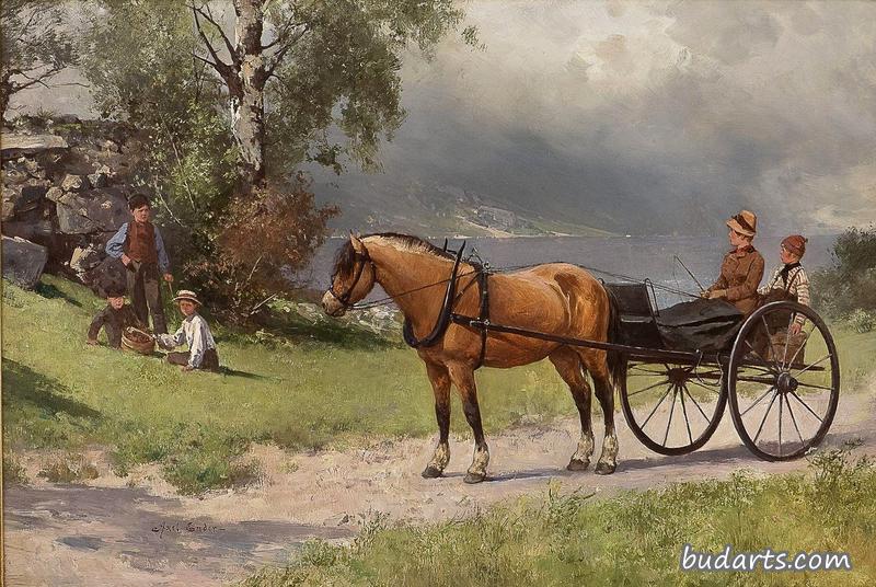 马、车、人景观