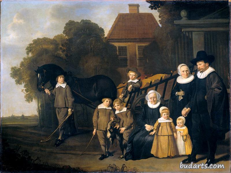 Portrait of the Meebeeck Cruywagen Family near the Gate of their Country Home on the Uitweg near Amsterdam