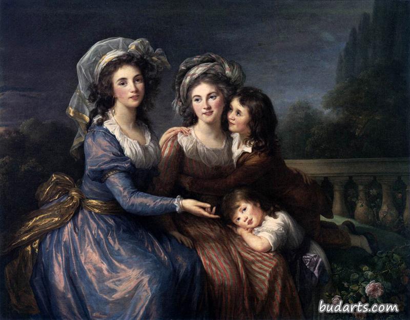 佩泽侯爵夫人和红侯爵夫人与她的儿子亚历克西斯和阿德里安