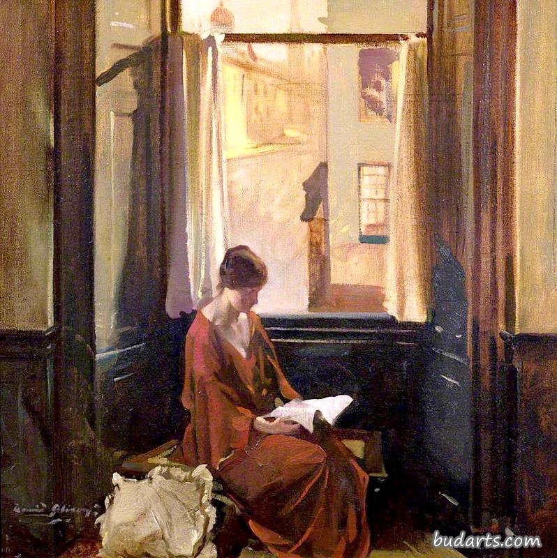 靠窗看书的女人