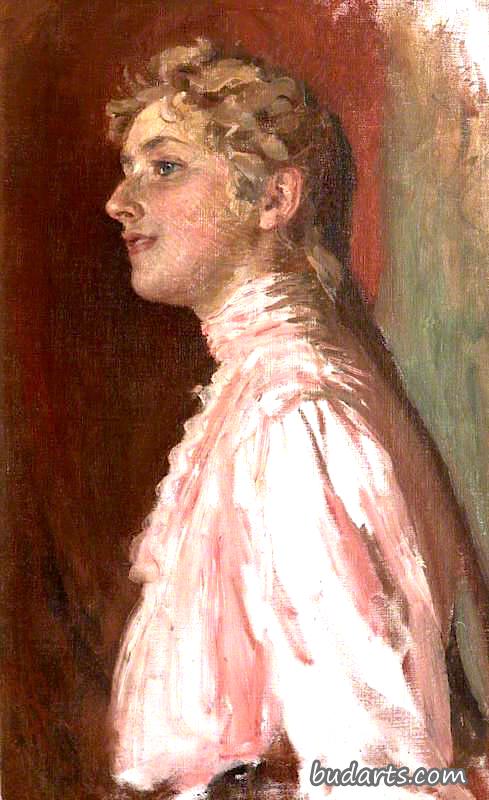 阿加莎·米勒，后来的阿加莎·克里斯蒂，一个穿粉红色衣服的年轻女子