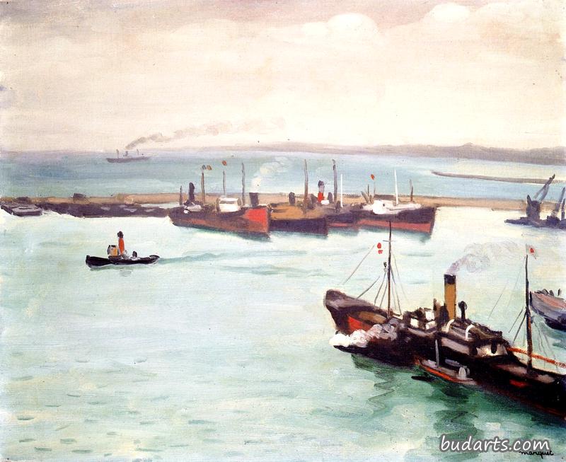 阿尔及尔港，港口里的轮船