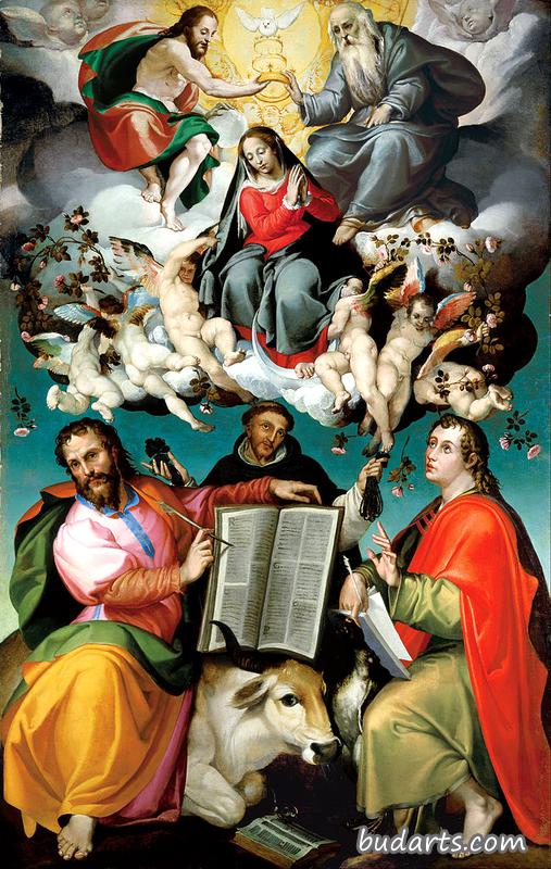 圣母加冕礼，圣徒路加，多米尼克，和传福音的约翰