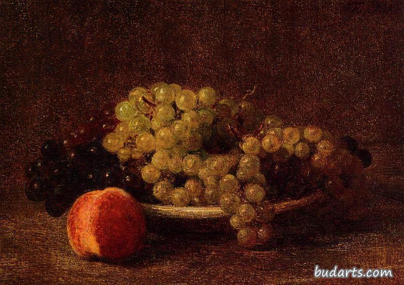 有葡萄和桃子的静物画