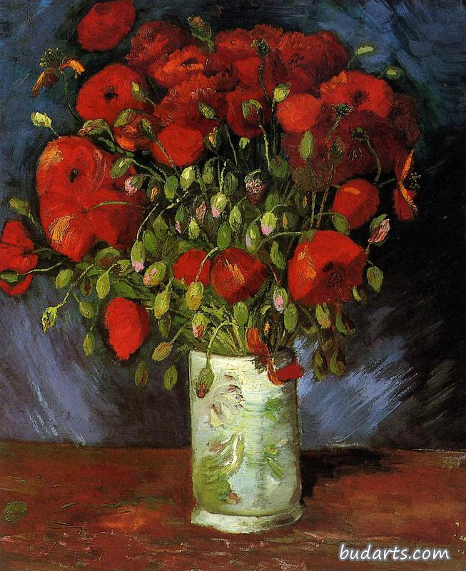 红色罂粟花花瓶