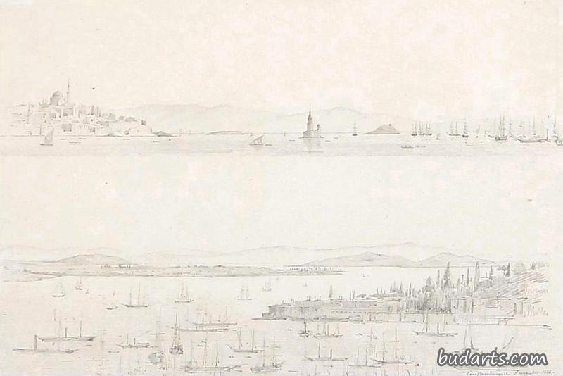 君士坦丁堡和博斯普鲁斯海峡的景色，素描