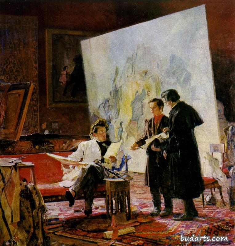 诗人塔拉斯·舍甫琴科在他的工作室里拜访卡尔·布尔尤洛夫